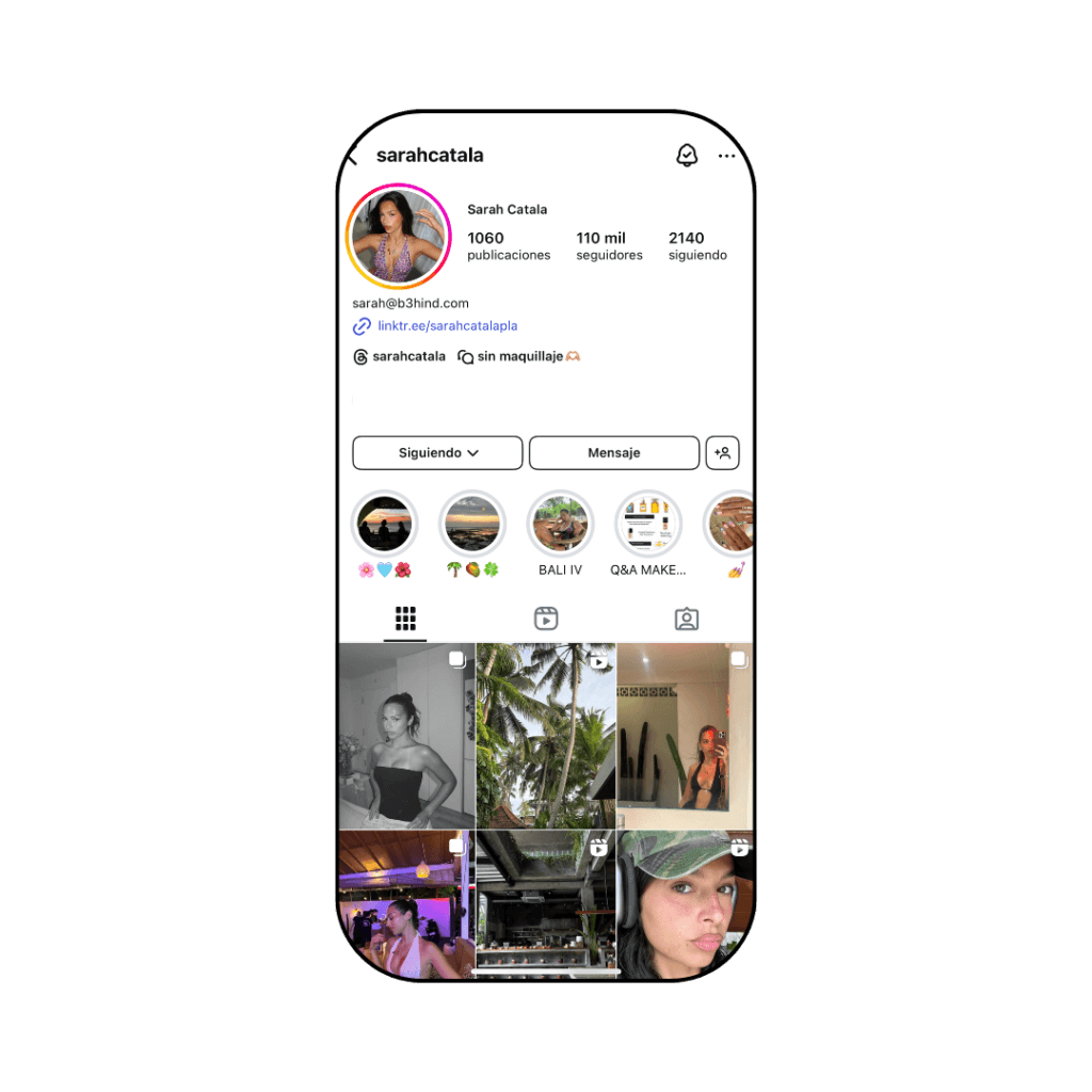 Estrategias para crear una comunidad leal en redes sociales: perfil de Instagram de @sarahcatala